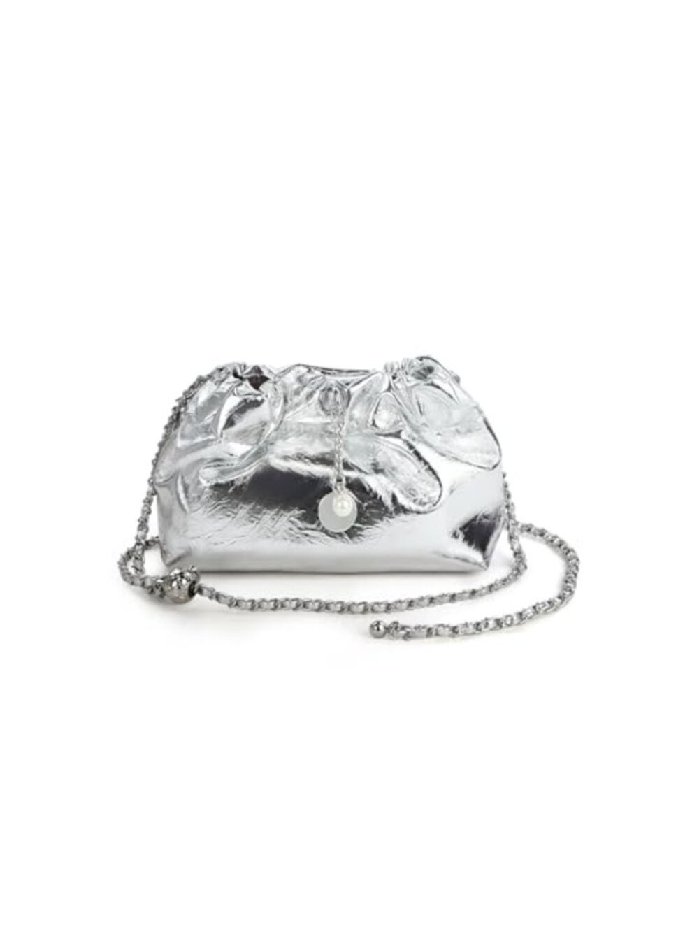 Women's PU Leather Crossbody Bag Pearl Pleated Chain Strap Evening Purse